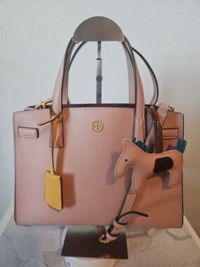 Tory Burch Walker Small Satchel Triple-Compartment Leather Bag - Pink Moon